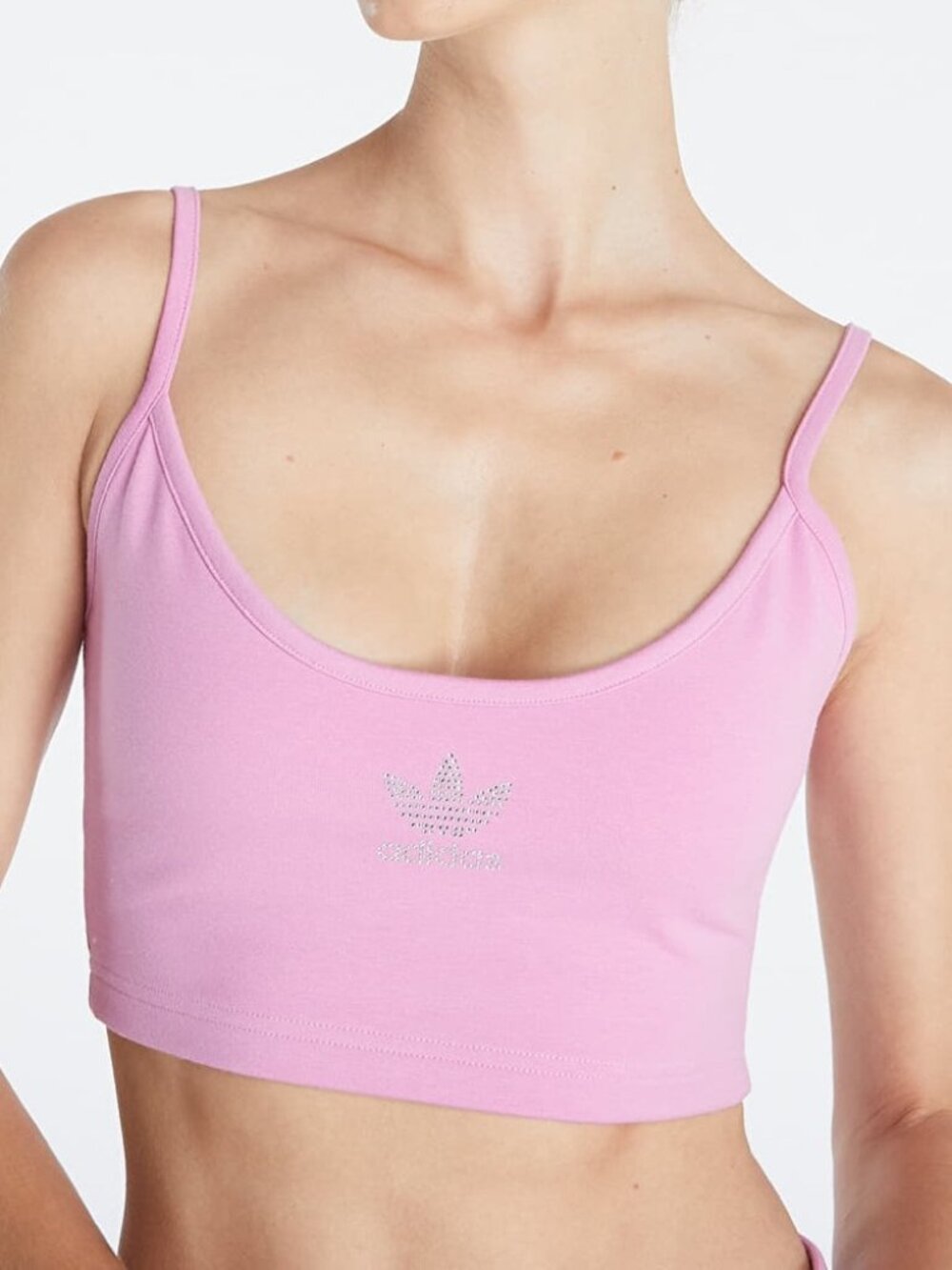 Adidas Originals Rhinestone Trefoil Logo Orchid Pink Bra Cami Crop Top